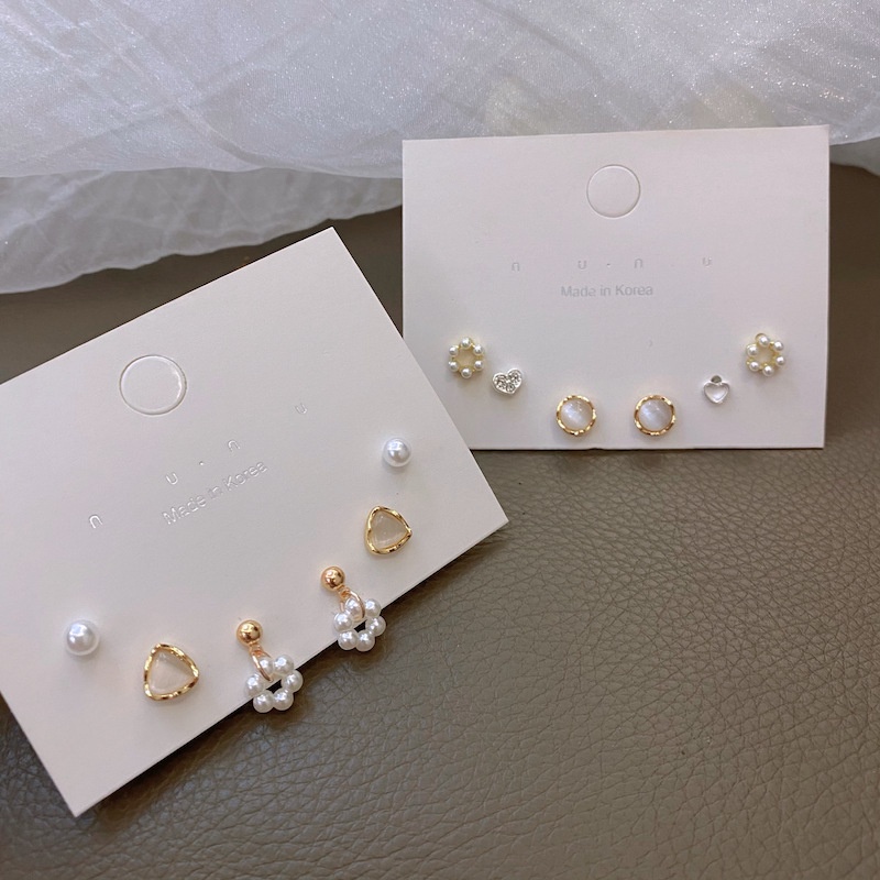 3 Pasang / Set Anting Stud Mutiara Opal Bentuk Hati Gaya Elegan Untuk Wanita