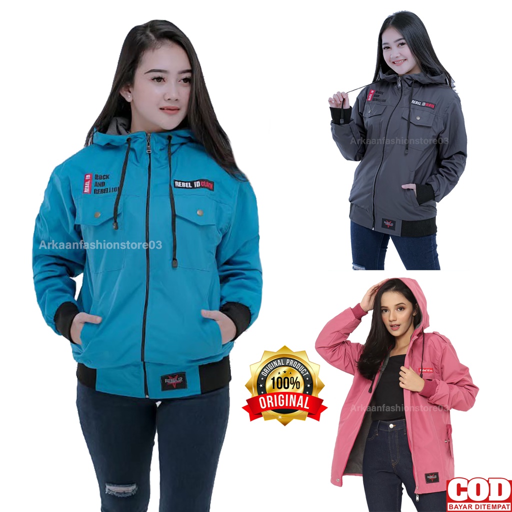 AKN Jaket Parasut Wanita Anti Air Blazer Semi Parka REBEL ID / Jaket wanita / jaket parka Waterproof #Bisa COD#