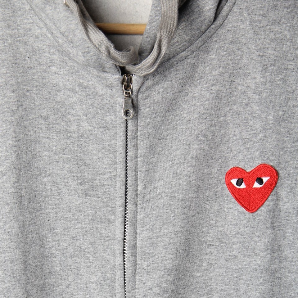 HOODIE ZIP JAKET COMME DES GARCONS CDG PLAY HEART GREY IREN IND