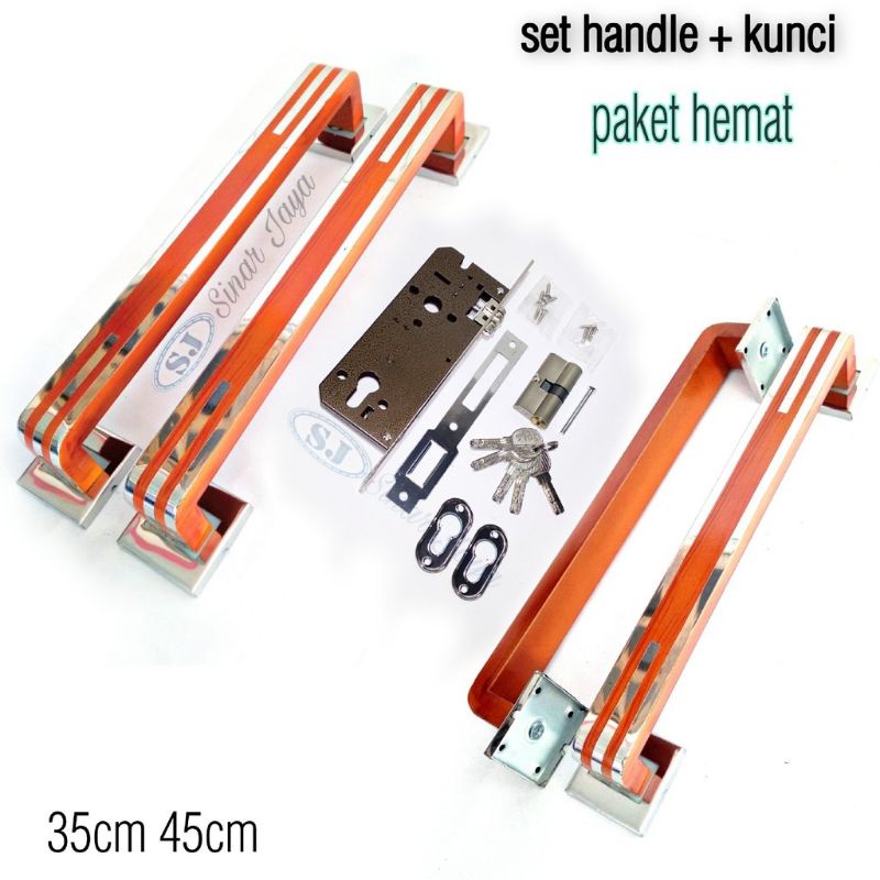 Satu Set Handle Pintu Kunci Hotel Rumah Minimalis 35cm 45cm Gagang Tarikan Pintu Stainless Mewah