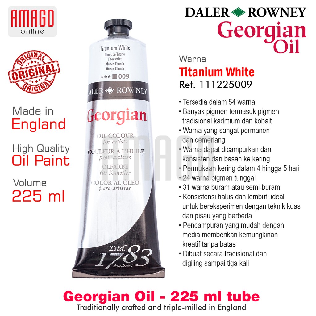 

Cat Minyak Lukis Daler-Rowney Georgian Oil Paint 225 ml - Titanium White - 111225009 JunDW