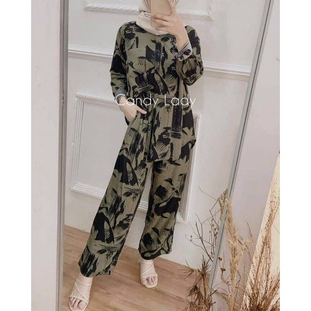 Setelan Kemeja Wanita Lengan Panjang One Set Kemeja Motif Wanita