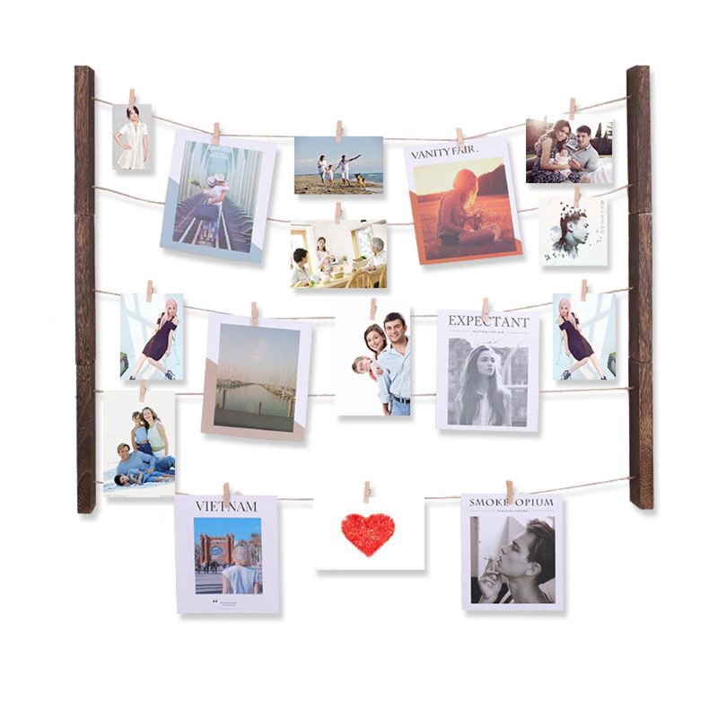 2j Wood Picture Photo Frame Display Organizer Wall Hanging Decorations With 30 Clip Shopee Indonesia