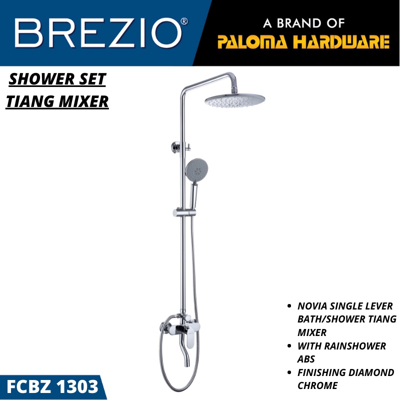 BREZIO FCBZ 1303 SHOWER TIANG SET MIXER PANAS DINGIN CHROME KERAN KRAN AIR