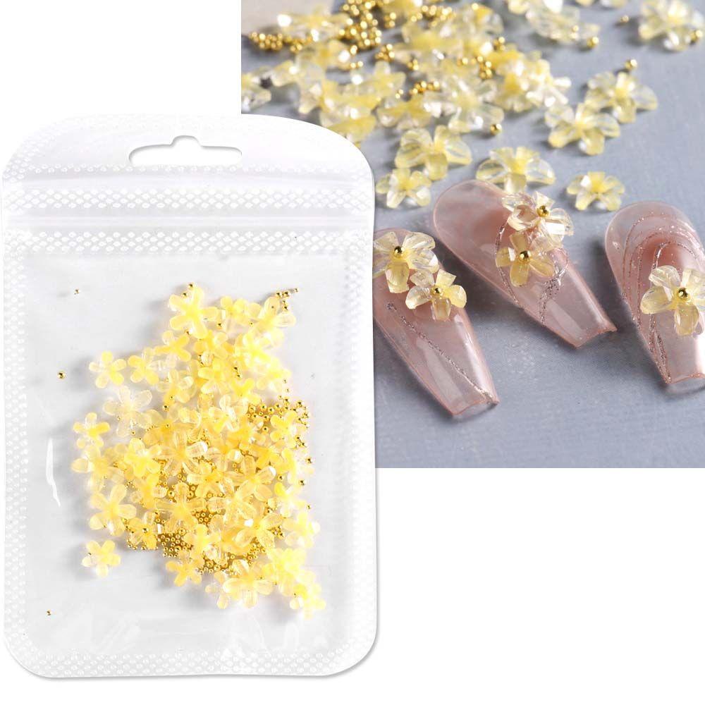 AUGUSTINA Agustinina Bunga Nail Art Perhiasan DIY Fashion Bunga Kuning Resin Kaviar Manik-Manik Flatback Kristal Hiasan Kuku