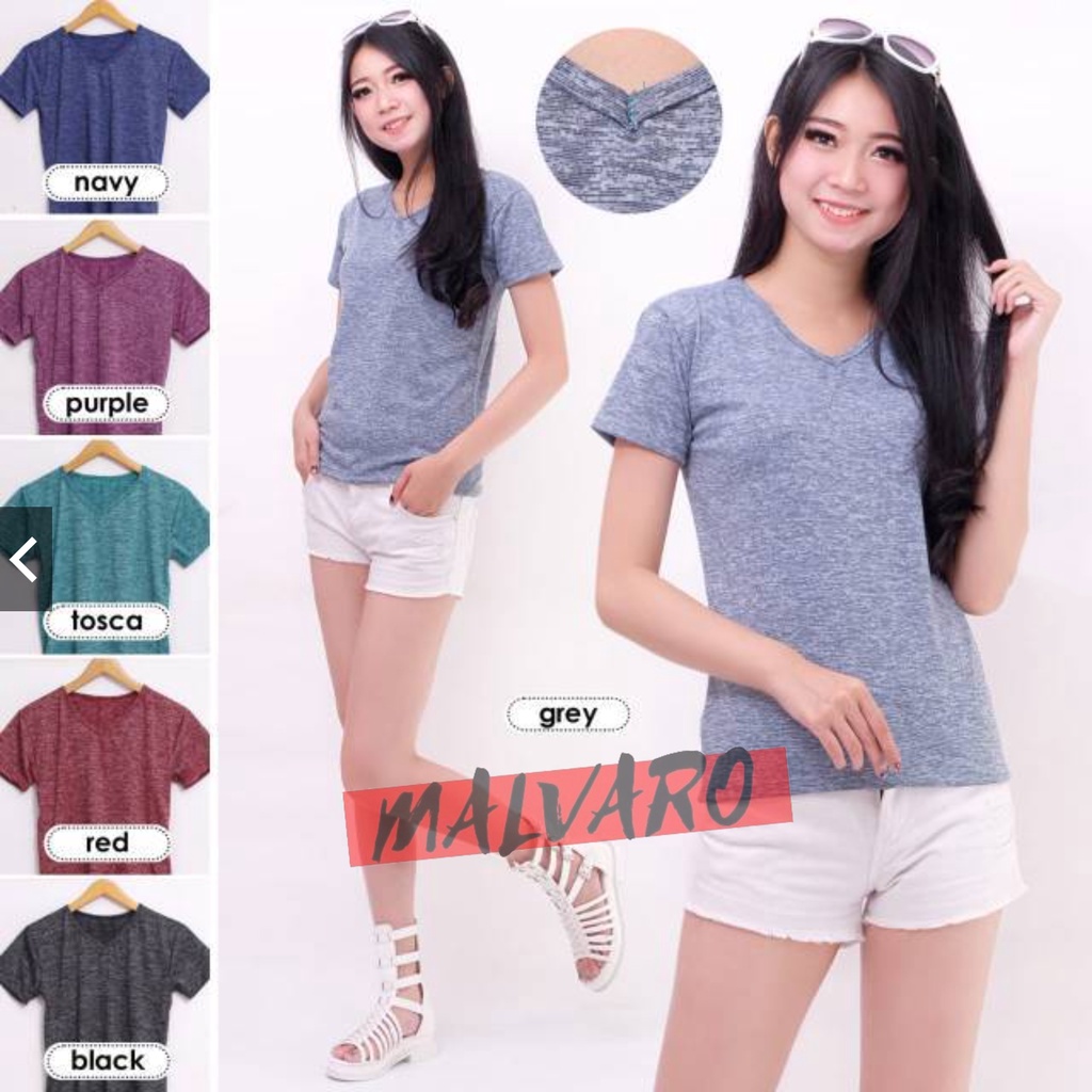 MALVARO-Kaos Silo Wanita Vneck / Cubit Lengan Pendek / T-shirt Wanita