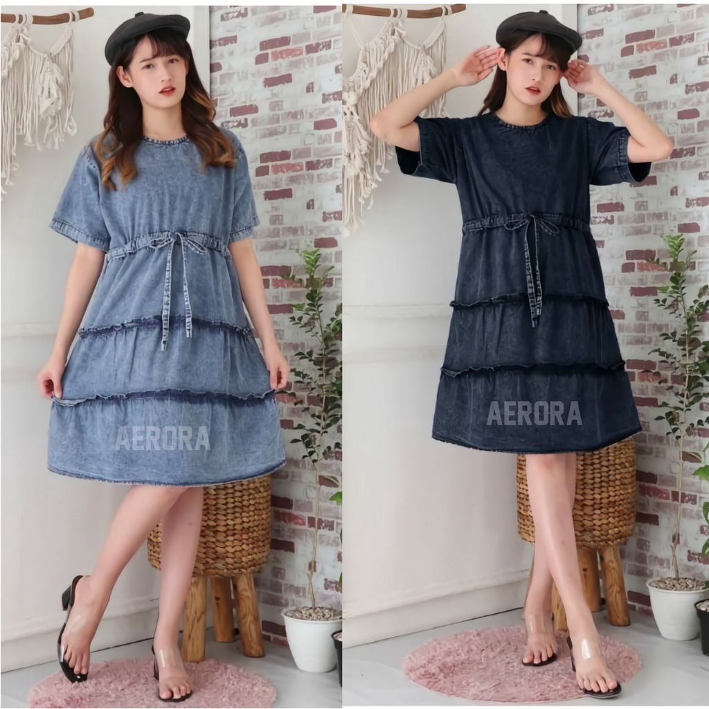 Baju Dress Dres Jeans Denim Natal Kondangan Wanita Korean Style Casual Wedding Dress Kekinian Import Premium Terbaru Snow Blue Edition Ld 110 P 100 Allsize