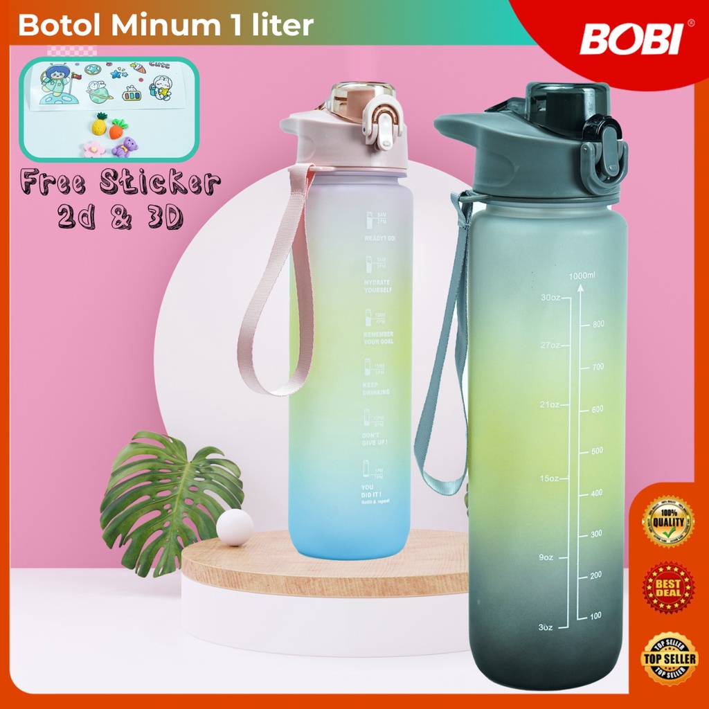 Botol Air Minum Motivasi 1 Liter kode 268-1 // Botol Minum Viral 1 Liter Warna Gradasi // Botol Minum + Sticker Lucu Bobi