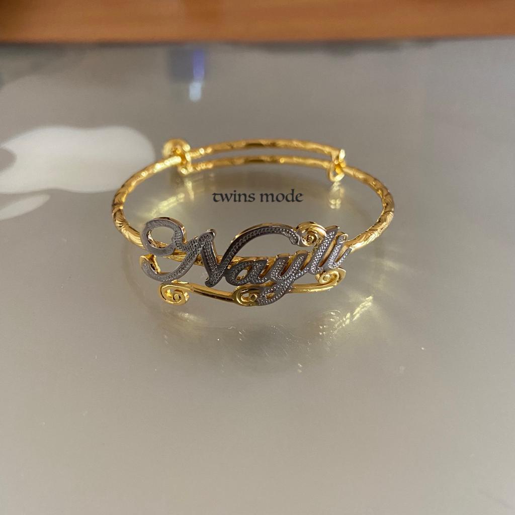 Gelang anak / Dewasa / bayi 8k/kadar375 variasi aneka karakter love cute cetak nama titanium lapis emas