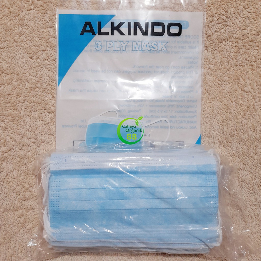 Masker Earloop 3 Ply Alkindo 1 Box Isi 50 Pcs