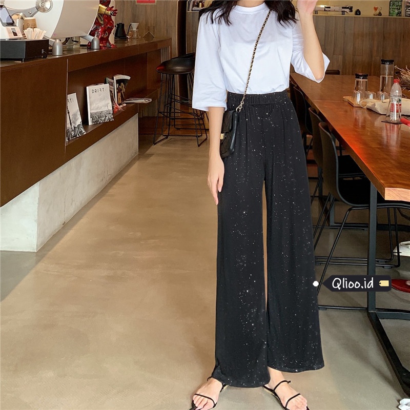 High Waist Straight Pants Celana Panjang Kasual Hitam Wanita