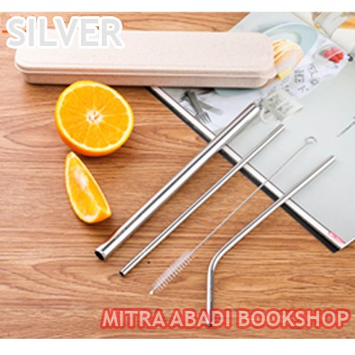 Set BOX Sedotan Stainless Steel straw isi 3 sedotan 1 sikat 1 box