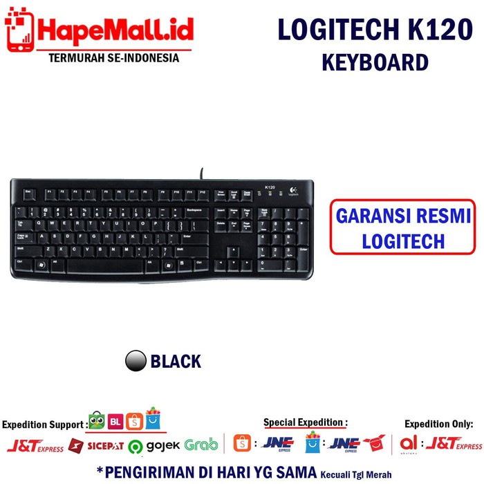 LOGITECH K120 KEYBOARD USB GARANSI RESMI LOGITECH TERMURAH - Hitam