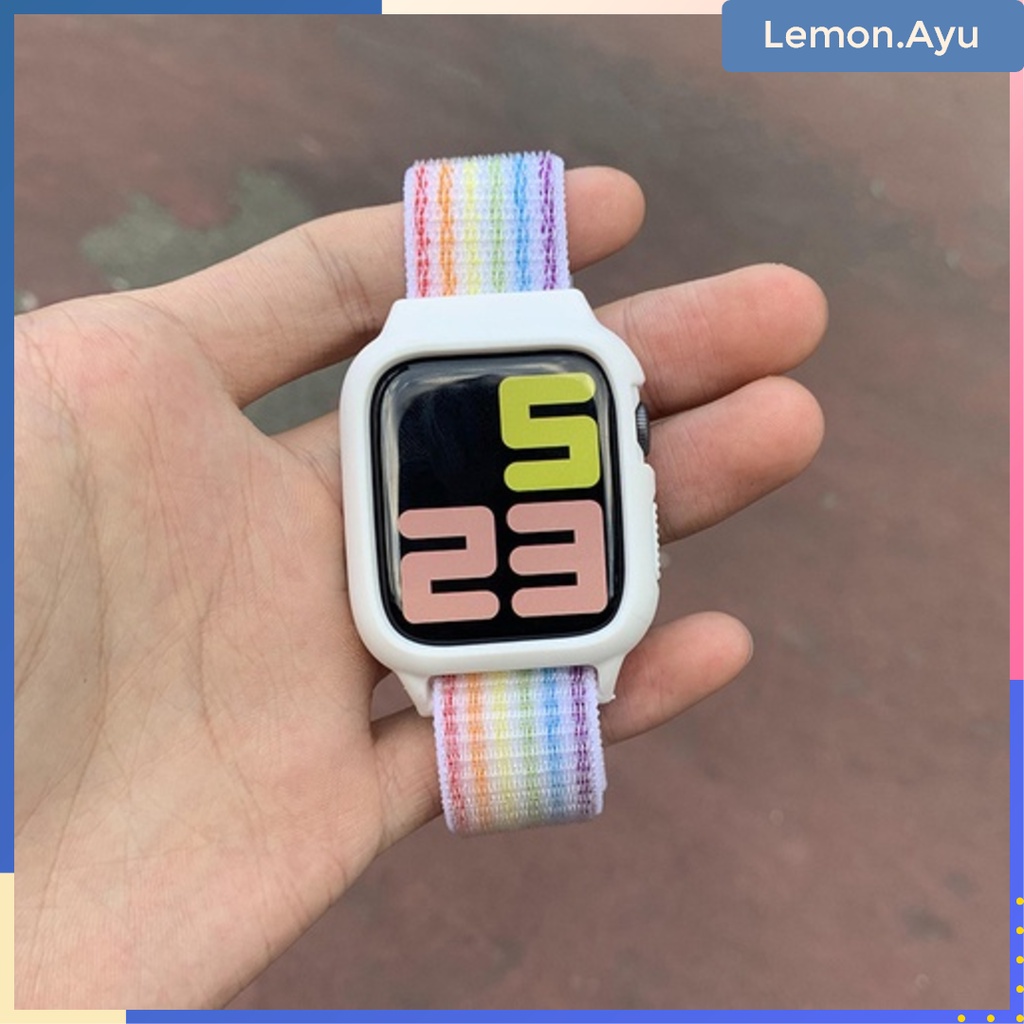 Casing + Tali APPLE Watch Nylon Loop Strap iWach Series 7 41mm 45mm S3 5 6 7 Pengganti Tali Lembut