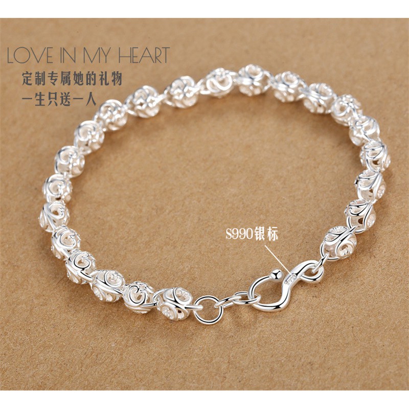 Hollow Indah Bola Gelang Perak Ornamen Korea Populer Ornamen Ornamen