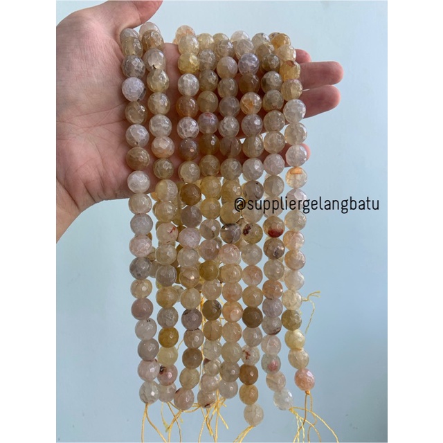 bahan soft yellow agate cutting 12mm natural corak akik alam faceted