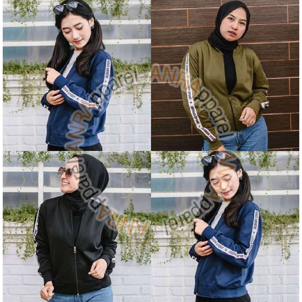 BOMBER CROP WANITA Jaket Bomber Crop Sport Fashion Cewe