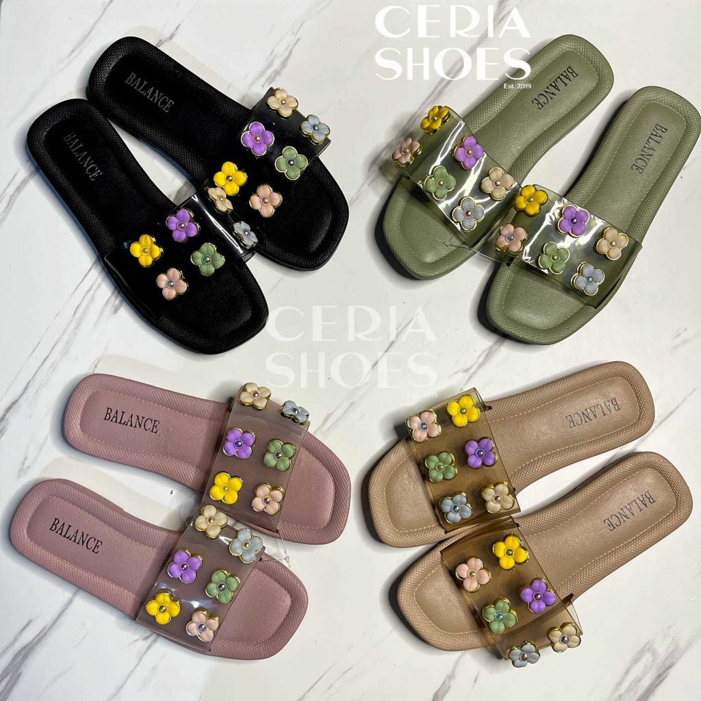 BALANCE Sandal Jelly Import Wanita Karet PVC Non-Slip Bahan Empuk Elastis Motif Bunga Warna 1236 SU