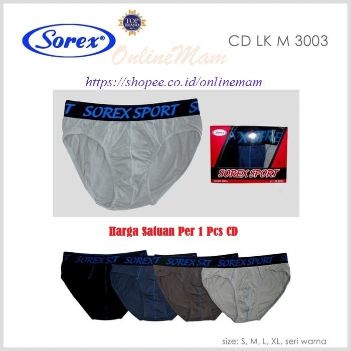 Celana Dalam 100% Katun Pria Segitiga Sorex M 3003 - M 3007 - M 3009 / CD Kolor Cowok Laki Sorex