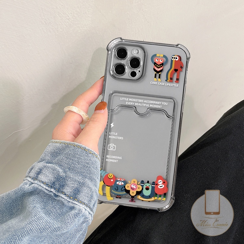 Soft Case Dompet Kartu Tahan Banting Desain Monster Kecil Untuk iPhone 6 6s 7 8 Plus 11 12 13 14 Pro Max SE 2020 XR X XS Max