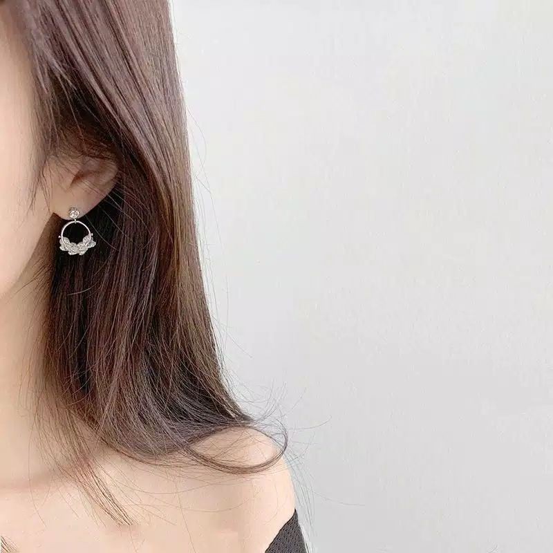 FerenHongXia anting tusuk mutiara kristal bahan metal gaya korea