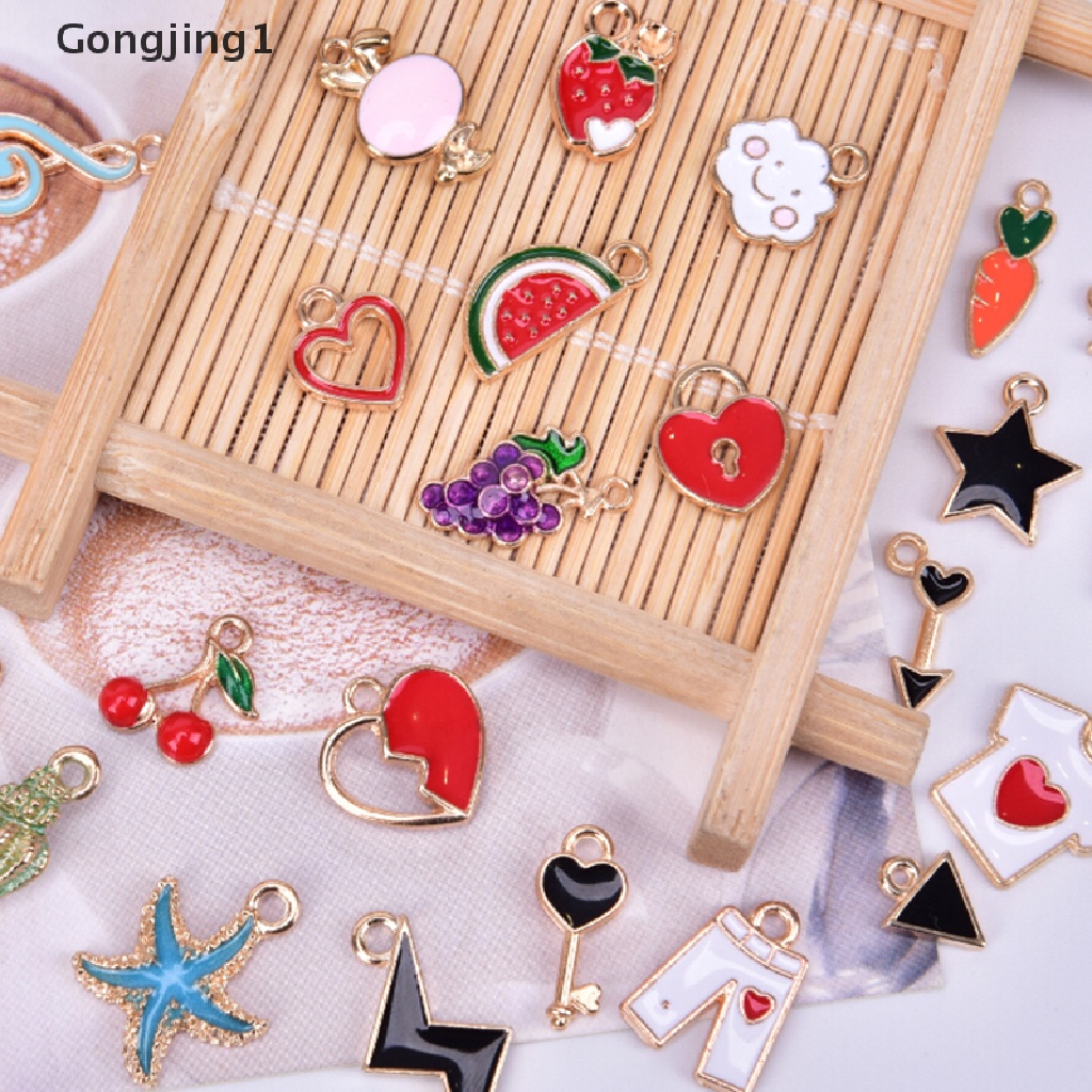 Gongjing1 30pcs / lot Liontin Enamel Alloy Aneka Bentuk Warna-Warni Untuk DIY Craft / Perhiasan