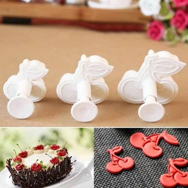 Cetakan fondant clay plunger cutter cherry cookie cutter buah ceri