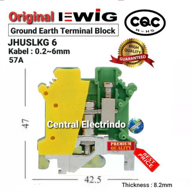 JHUSLKG 6 Terminal Block Ground Earth (0.2~6mm) Din Rail EWIG.