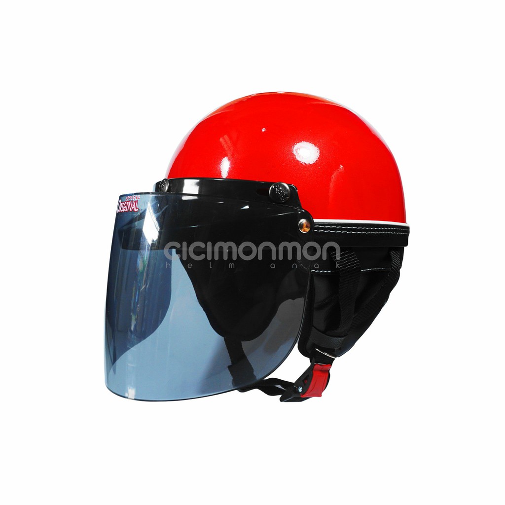 DIN Helm Club Dewasa Retro Colorfull Korean Style SNI Merah Glossy