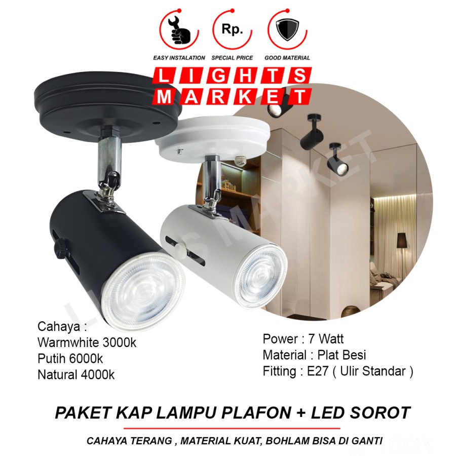 Jual Paket Lampu Sorot LED 3 Watt 7 Watt Tempel Plafon Spotlight 3W 7W ...