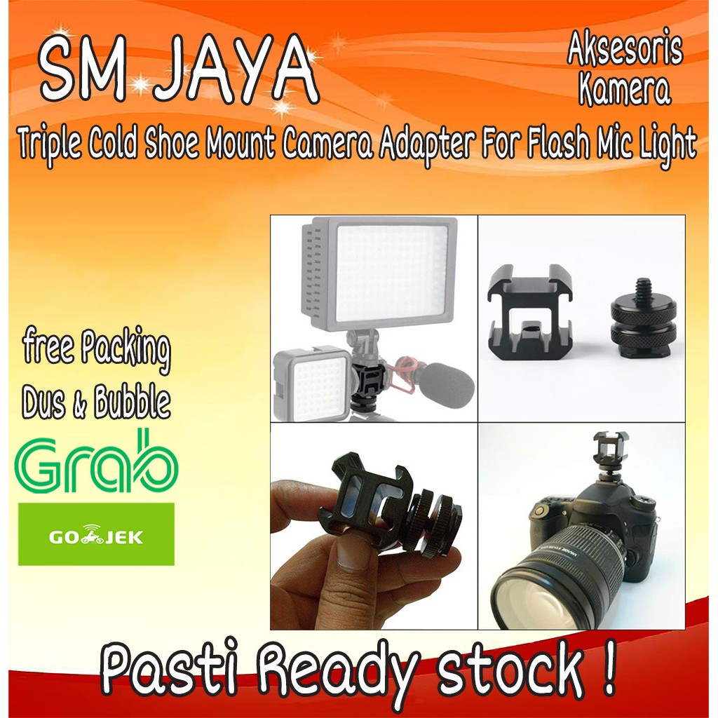 Triple Cold Shoe Mount Camera Adapter For Flash Mic Light