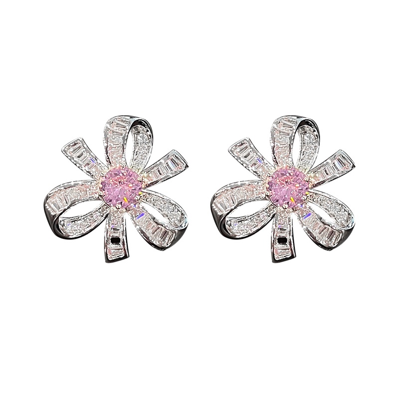 Anting Stud Desain Bunga Pink Untuk Aksesoris Pengantin Wanita