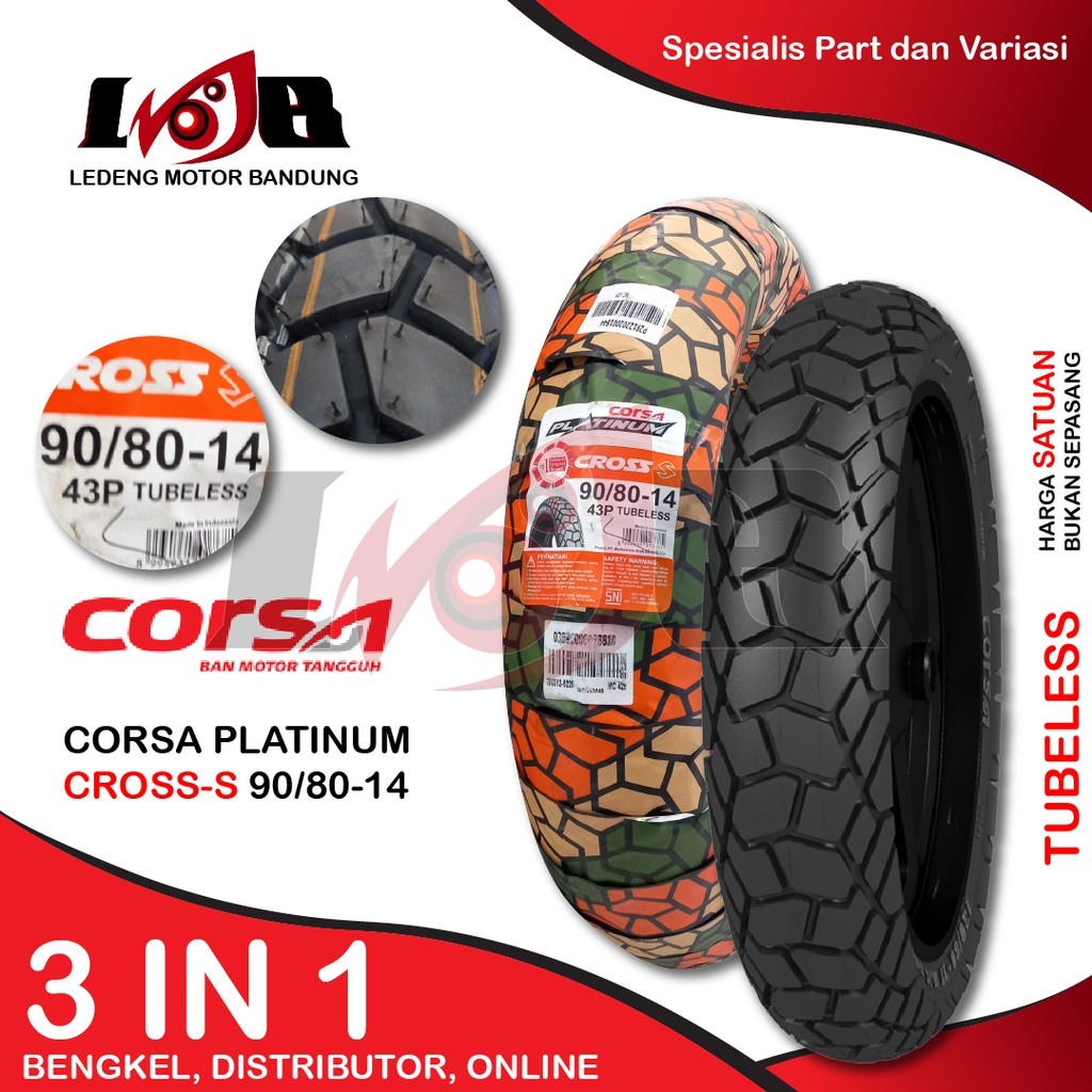 Ban CORSA 90/80-14 CROSS S Platinum Ban Luar Motor Matic Tubeless Type Hybrid Compound Kumpon