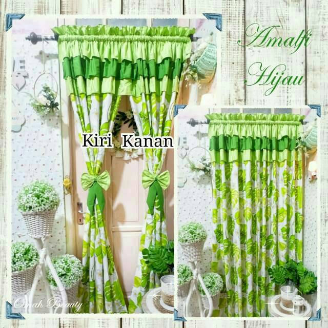 Gorden Daun Monstera Amalfi Hijau (KANAN+KIRI) / PREORDER SEPASANG Gorden Minimalis Tropical Shabby 