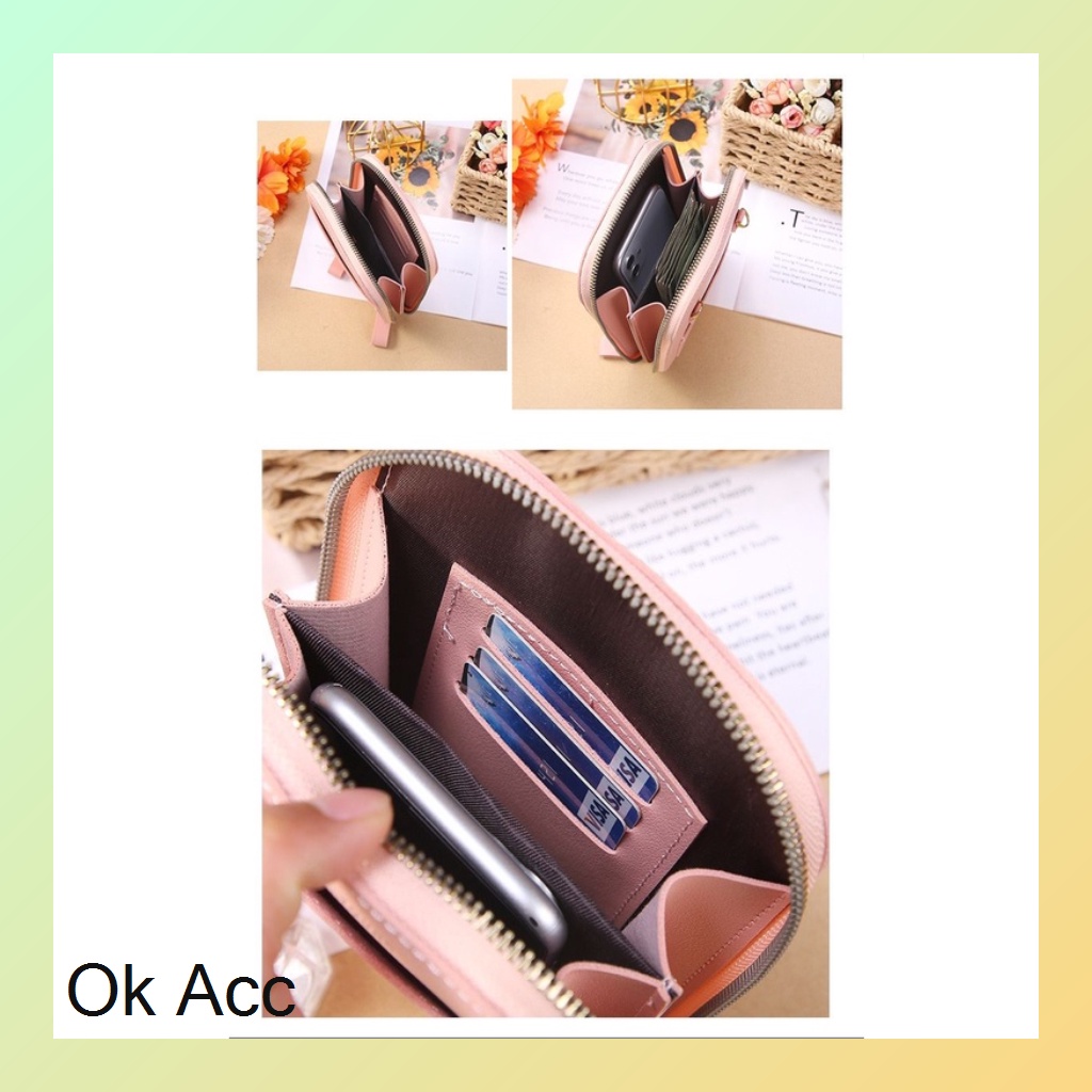 FT11 Tas Dompet HP Lipat Mini Resleting multifungsi Cewek trendi Kulit Good quality leather dove Korean