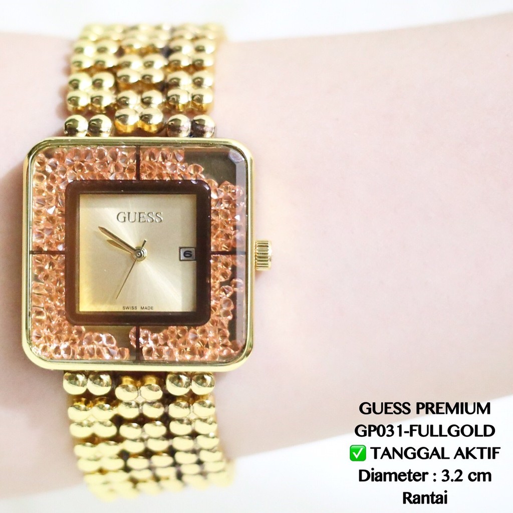 Jam tangan wanita GUESS stainless tanggal aktif model segi full diamond mote FLASH SALE GP031