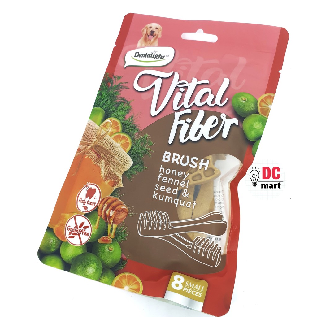 Dentalight Vital Fiber FRUIT 80 Gr / Snack Anjing Dental bentuk Brush dan Wellbar