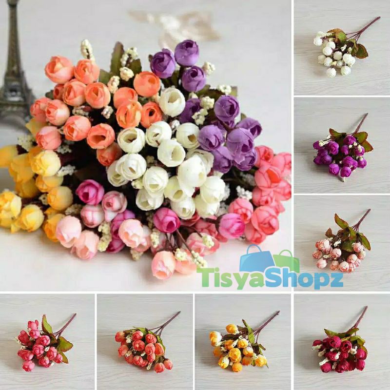 ROSE / BUNGA MAWAR KUNCUP - ISI 15 BUNGA PLASTIK / ARTIFICIAL-1