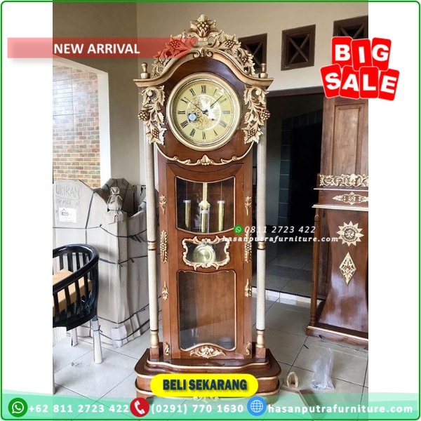 Lemari Jam Hias Anggur Jati  Bandul Jam  Kaca Furniture Jepara
