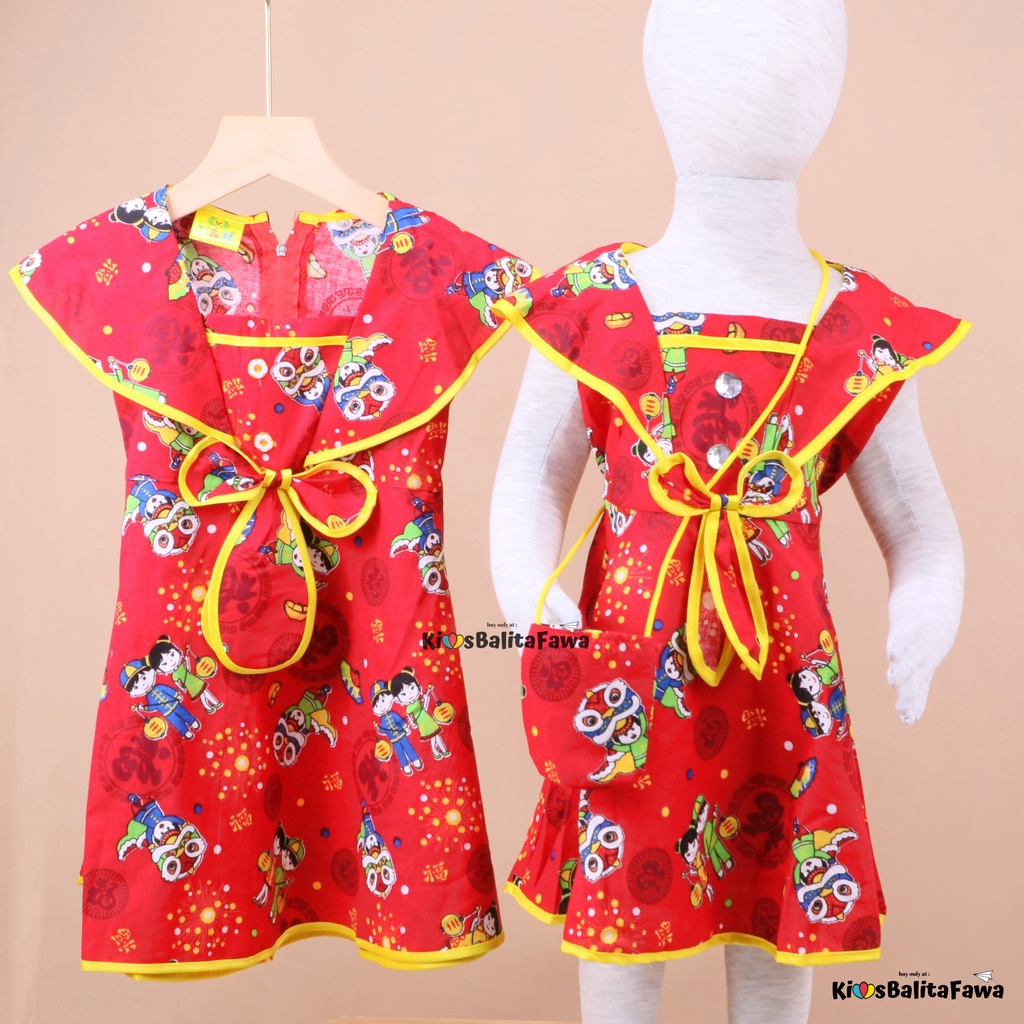 Dress Sanghai Uk Bayi - 5 Tahun (GRATIS TAS) / Baju Imlek Baby Balita Baju Chinese Merah Anak Cewek