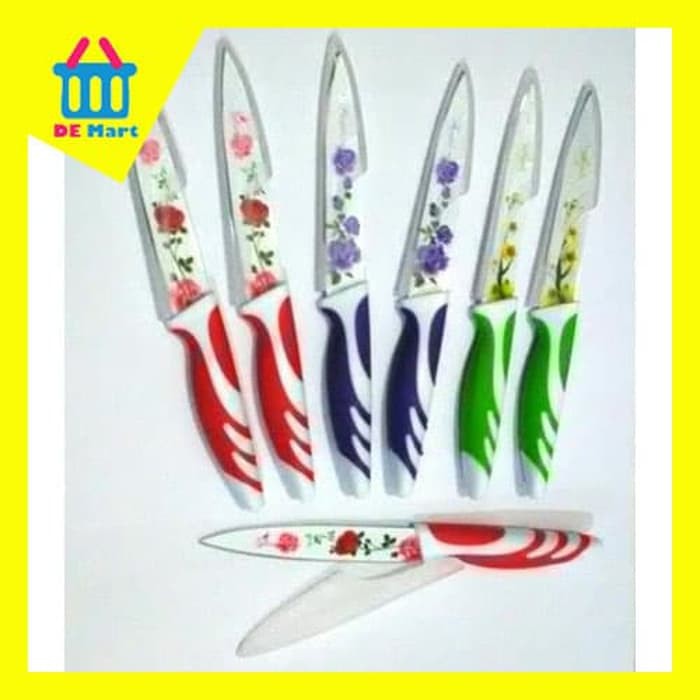 Pisau dapur keramik motif bunga (alat potong kitchen set buah sayur)