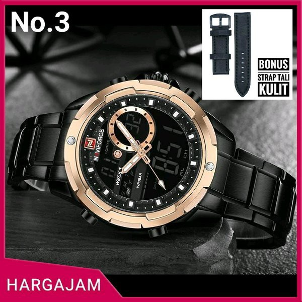 Bonus Tali Kulit Jam Tangan Pria Naviforce Original Rantai Water Resist Renang Anti Air
