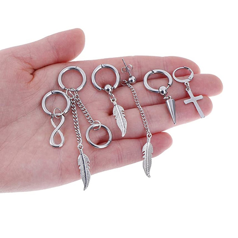 SIY  20Pcs Korean Huggie Hoop Earring Stainless Steel Dangle Hinged Feather Drop Earrings Long Chain Pendant Earrings Jewelry