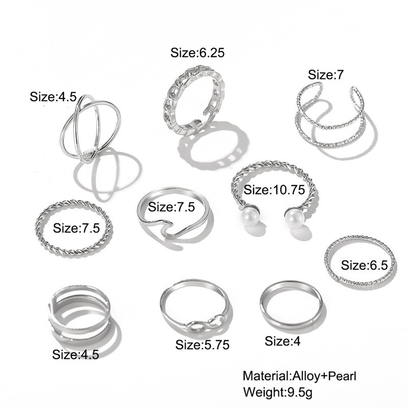 8pcs / Set Cincin Mutiara Multilayer Model Terbuka Untuk Wanita