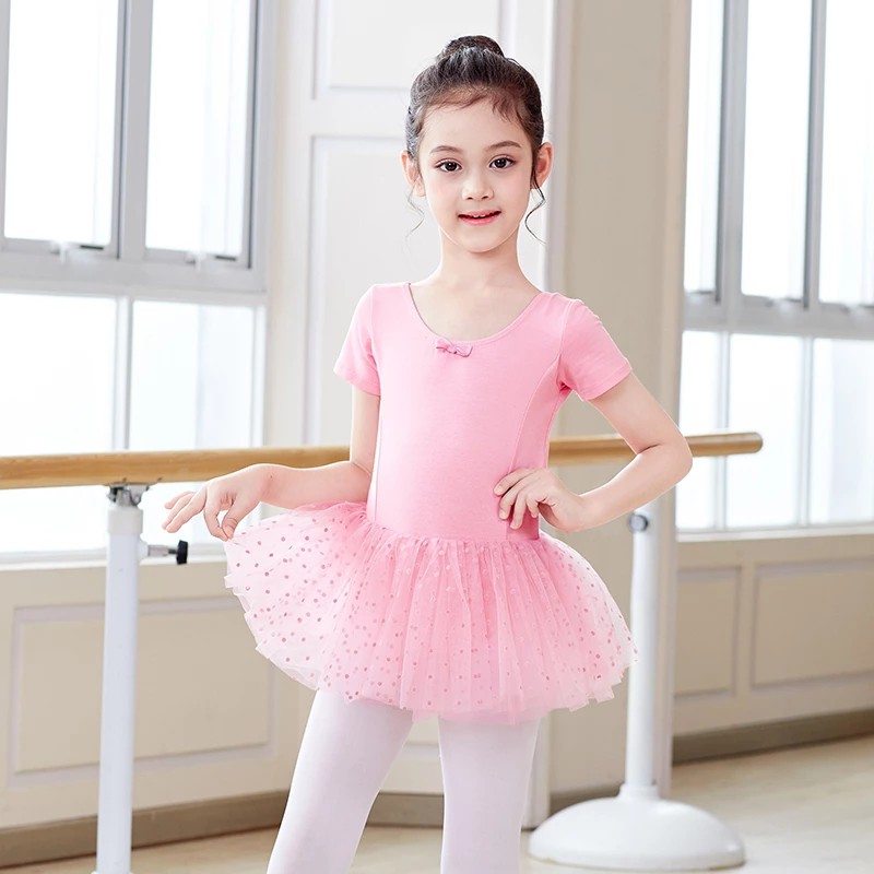 DOTTY BALLET DRESS - BAJU BALET TERUSAN ANAK TUTU POLKADOT PINK LILAC KIDS TULLE PETTISKIRT CUTE COTTON