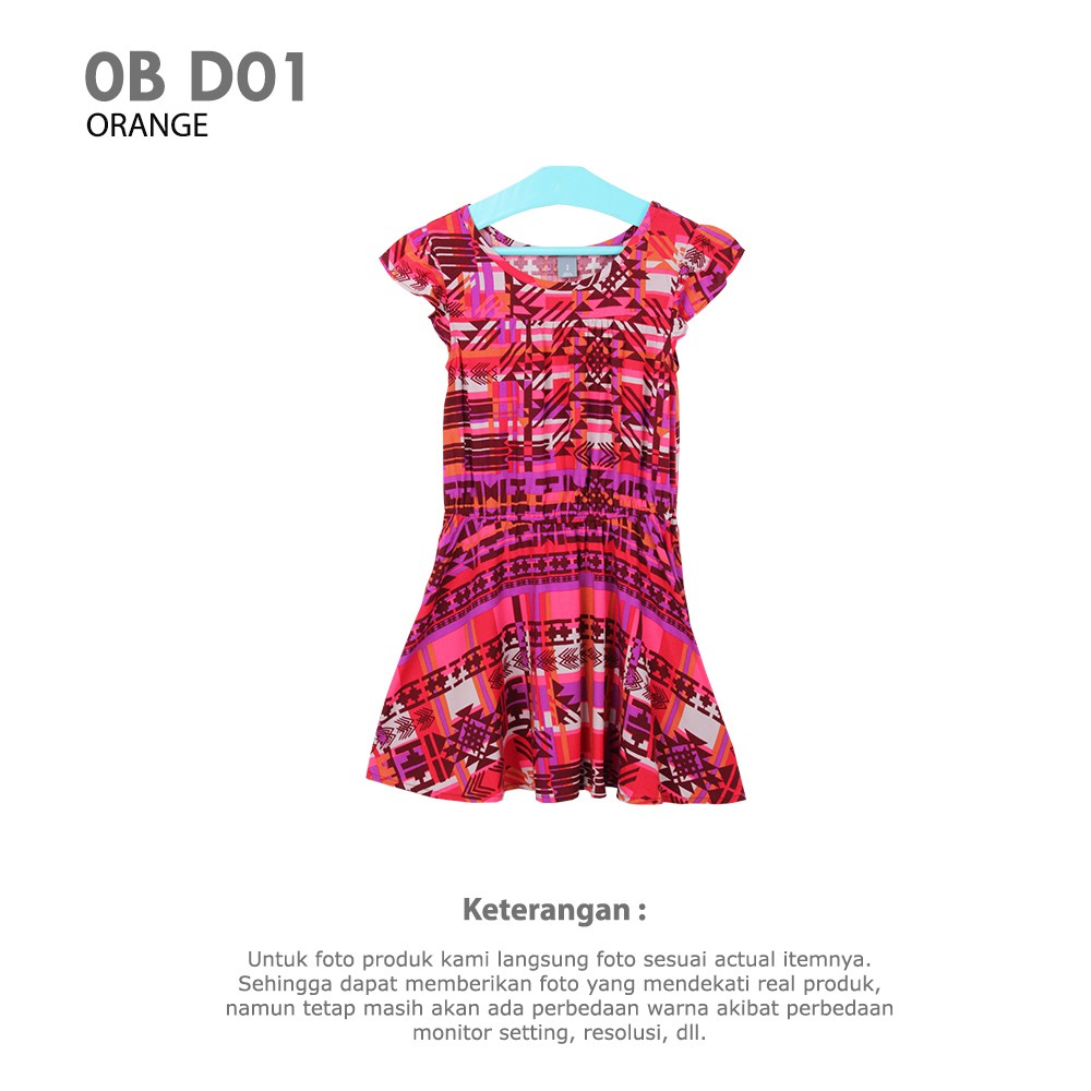 Girls Cotton dress with abstract colour Rok pendek Anak Remaja Perempuan Orange Lengan Pendek