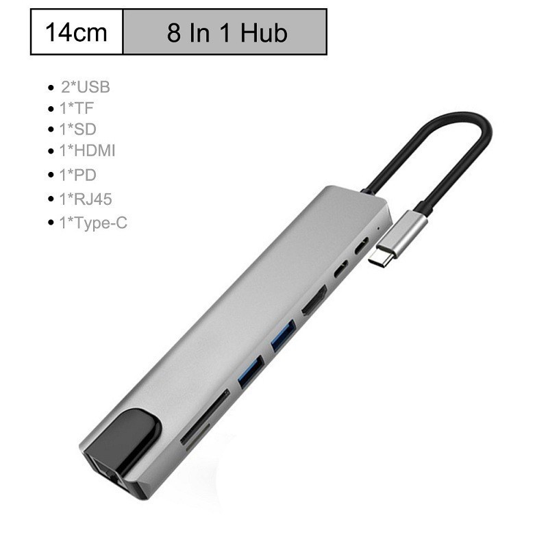 Converter HUB Kabel HDTV 8 IN 1 USB Type C To HDMI Adapter 4K VGA USB 3.0 Macbook Ipad Laptop