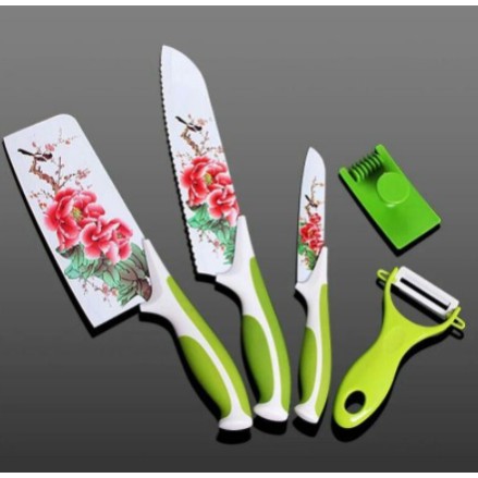 Pisau Set Knife 5in1 Motif Bunga/Flower Kichen Kicen Knife Set Murah Portable Serbaguna -missbejogrosir