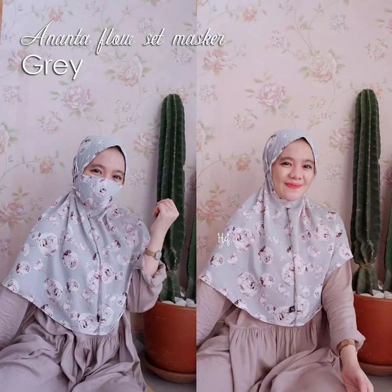 Jilbab Instan Tali Motif / Ananta Flow Set Masker