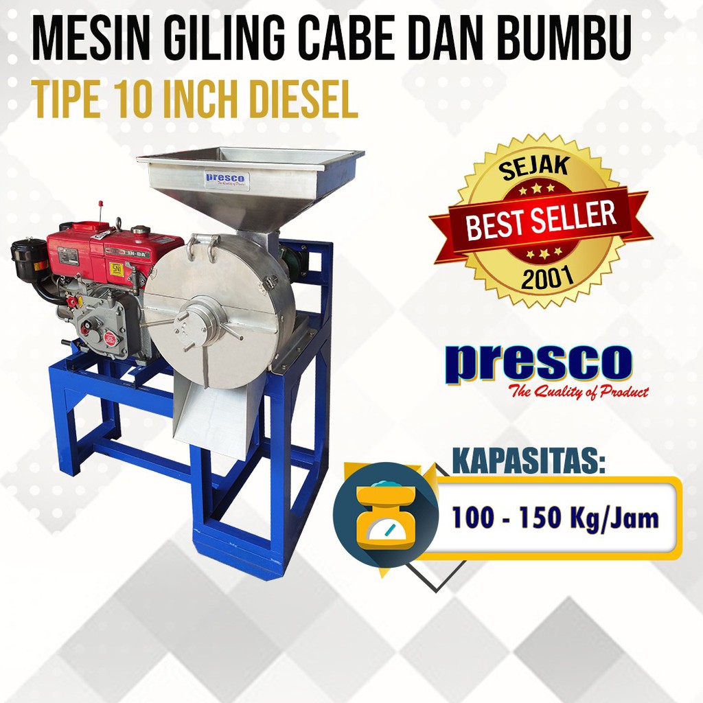Mesin Giling Cabe Jahe Kunyit Lengkuas Bawang Kemiri Kacang dan Bumbu Tipe 10 inch Presco